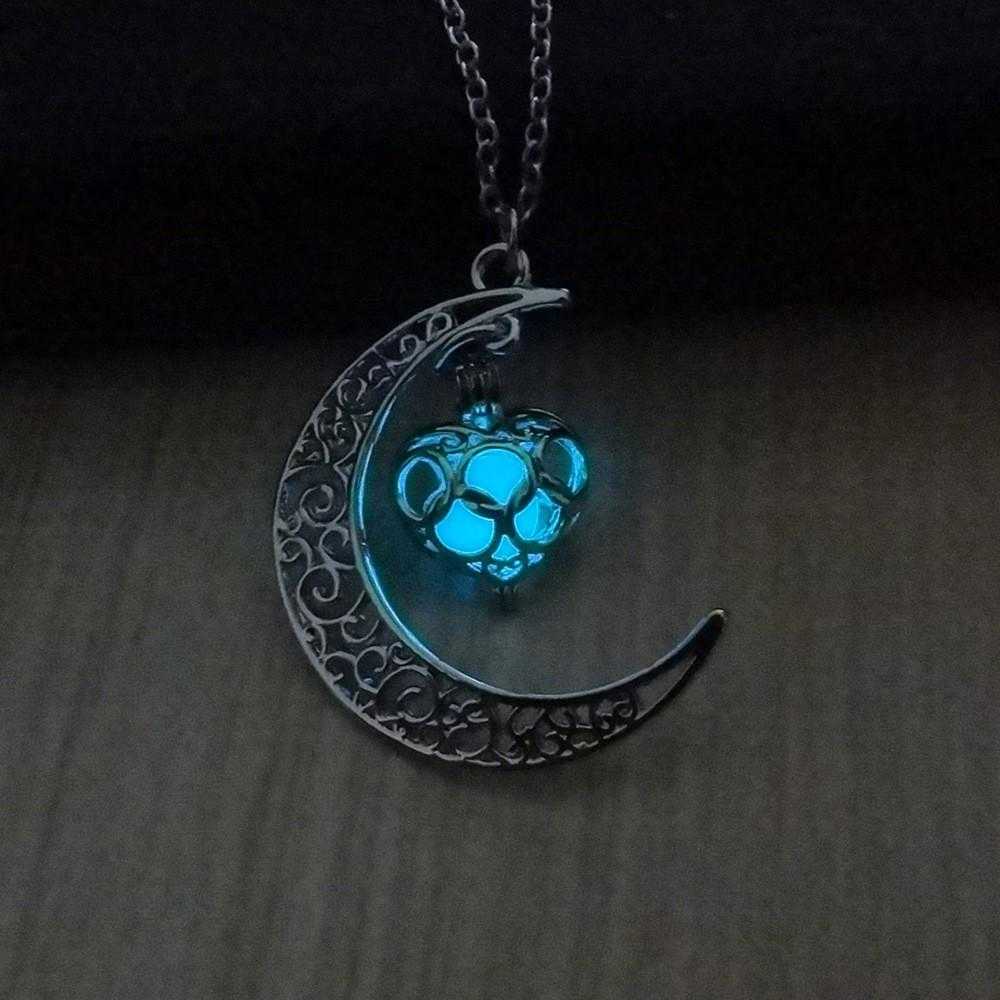 Free Moon Love Heart Fluorescent Necklace-Pendant Necklaces-Kirijewels.com-sky blue-Kirijewels.com