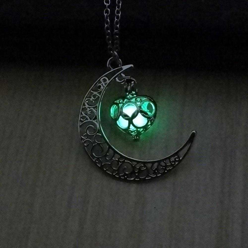 Moon Love Heart Fluorescent Necklace-Pendant Necklaces-Kirijewels.com-green-Kirijewels.com