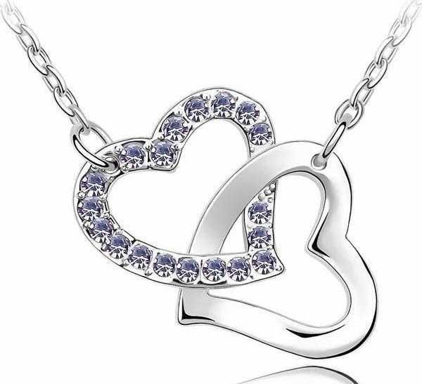 Austrian Crystal Zircon Double Heart Necklace-Pendant Necklaces-Kirijewels.com-purple-Kirijewels.com