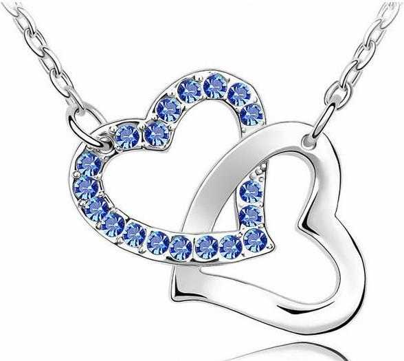 Austrian Crystal Zircon Double Heart Necklace-Pendant Necklaces-Kirijewels.com-darkblue-Kirijewels.com