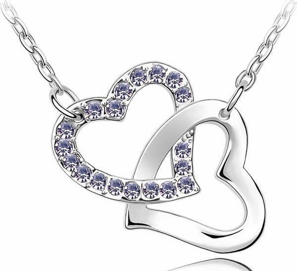 Rhinestone Double Heart Pendant Necklace-Pendant Necklaces-Kirijewels.com-purple-Kirijewels.com