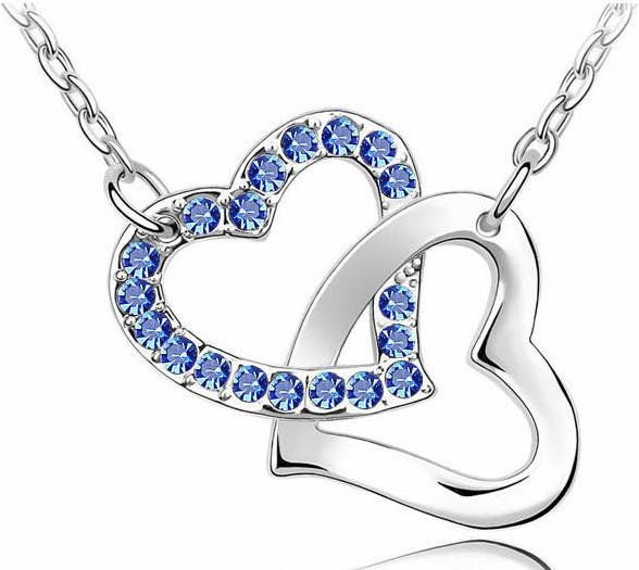Rhinestone Double Heart Pendant Necklace-Pendant Necklaces-Kirijewels.com-darkblue-Kirijewels.com