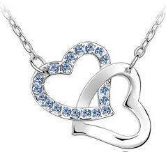 Rhinestone Double Heart Pendant Necklace-Pendant Necklaces-Kirijewels.com-light blue-Kirijewels.com