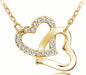 Rhinestone Double Heart Pendant Necklace-Pendant Necklaces-Kirijewels.com-gold white-Kirijewels.com