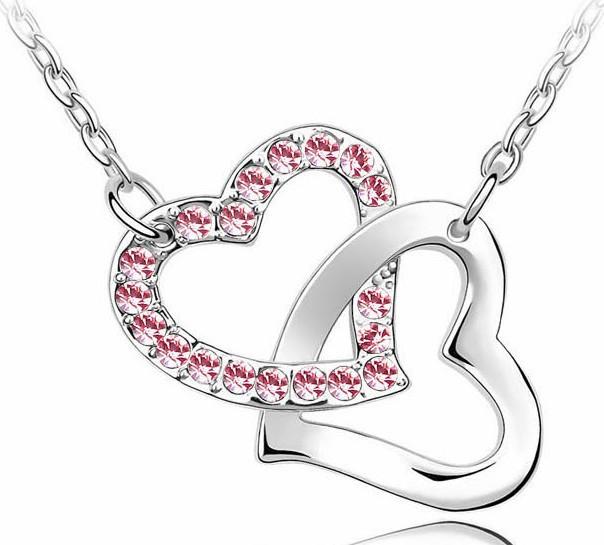 Rhinestone Double Heart Pendant Necklace-Pendant Necklaces-Kirijewels.com-pink-Kirijewels.com