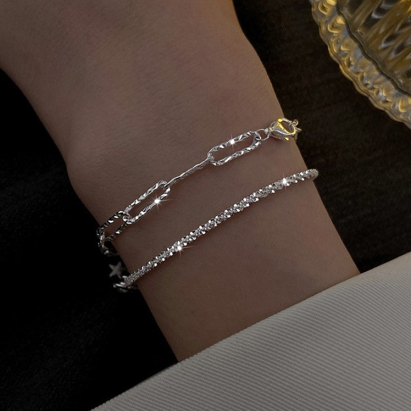 Full Rhinestone Stainless Steel Zircon Adjustable Bracelet