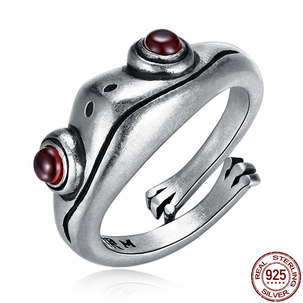 Red Garnet 925 Sterling Silver Frog Adjustable Ring
