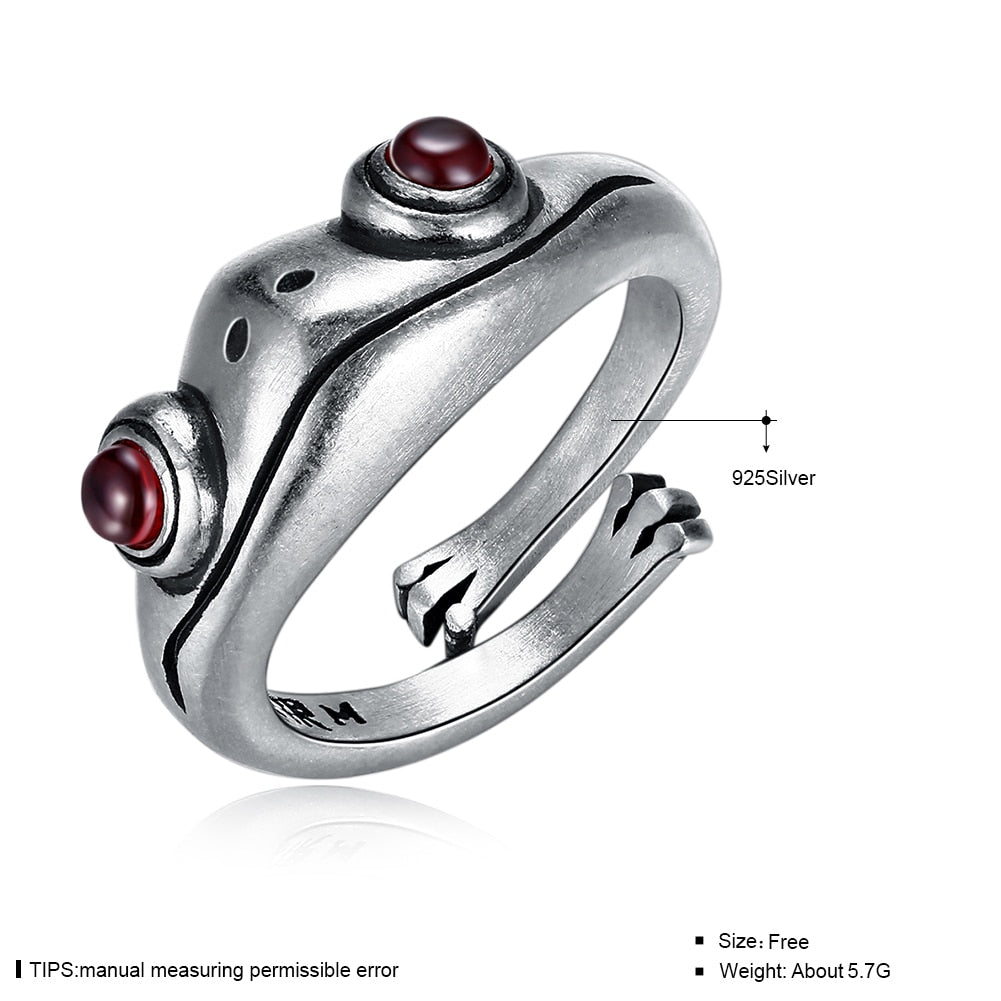 Red Garnet 925 Sterling Silver Frog Adjustable Ring