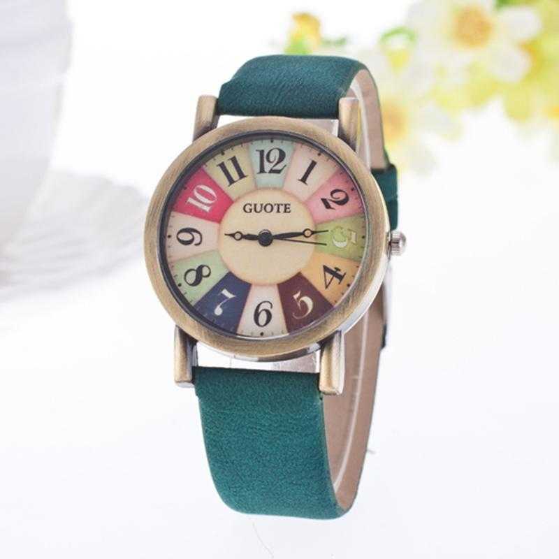 Elegant Leather Strap Rainbow Watch-Women's Watches-Kirijewels.com-Green-Kirijewels.com