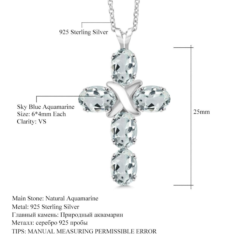 Gemstone King Natural Aquamarine 925 Sterling Silver Cross Necklace - Kirijewels.com