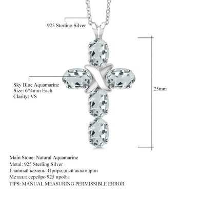 Gemstone King Natural Aquamarine 925 Sterling Silver Cross Necklace - Kirijewels.com