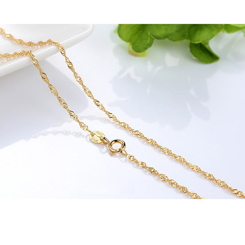 Genuine 14K Gold Water Wave Chain Snake Bone Necklace