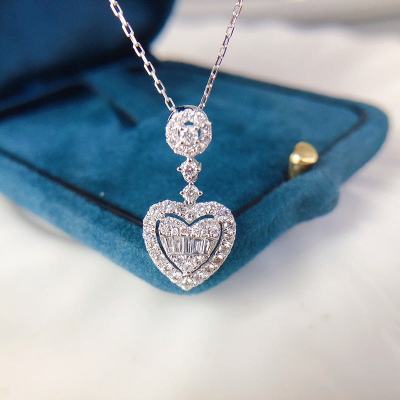 Shining Bling Double Layer Wedding Heart Chain Necklace