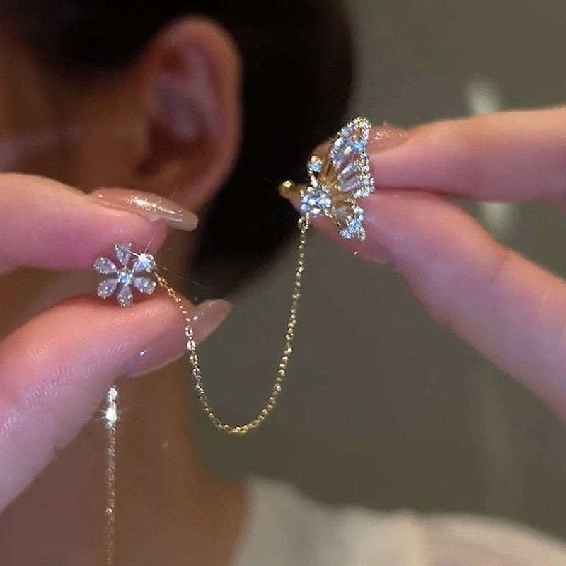 Sparkling Zircon Butterfly Wedding Earrings