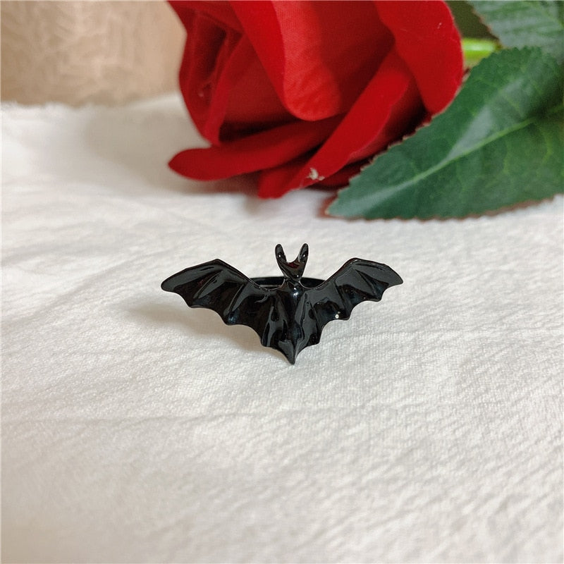 Gothic Adjustable Black Bat Ring