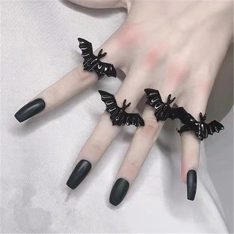 Gothic Adjustable Black Bat Ring