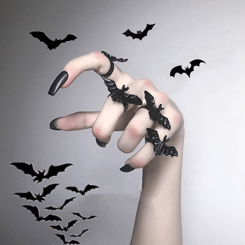 Gothic Adjustable Black Bat Ring