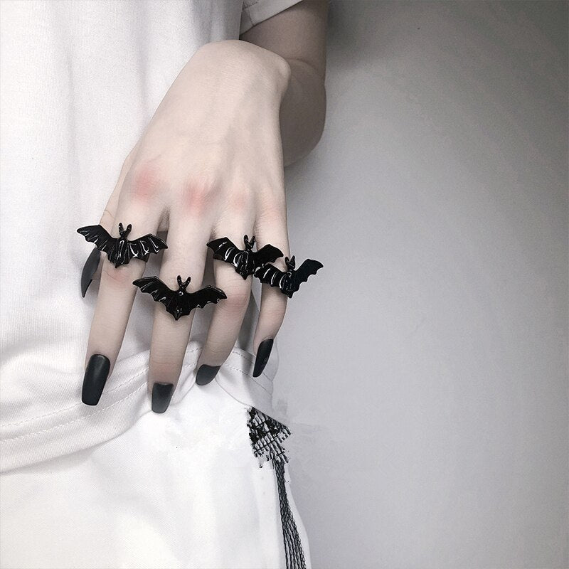 Gothic Adjustable Black Bat Ring