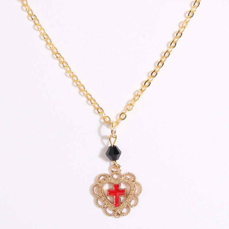 Gothic Hollow Heart Rock Metal Cross Necklace