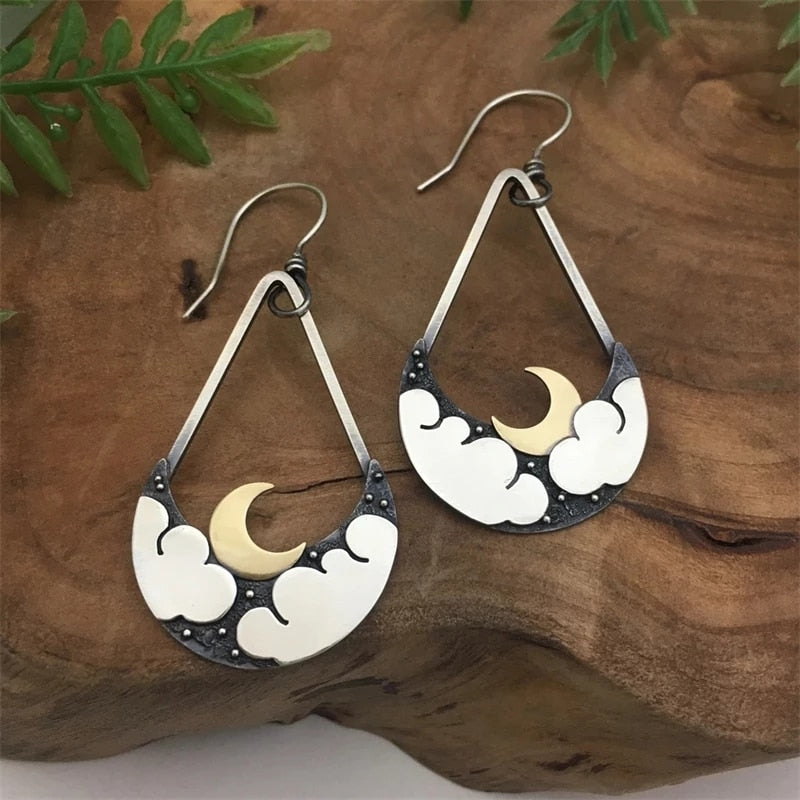 Asymmetric Personality Face Sun Moon Earrings