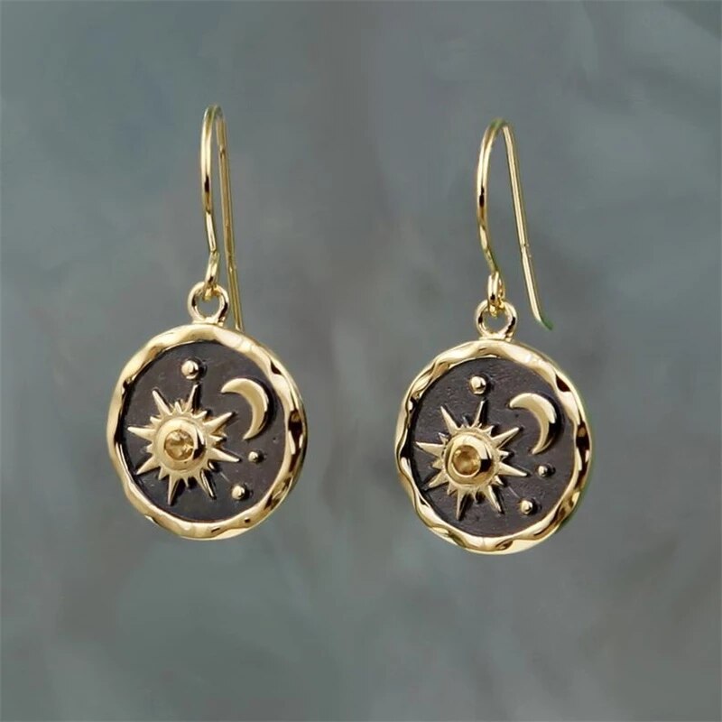 Asymmetric Personality Face Sun Moon Earrings