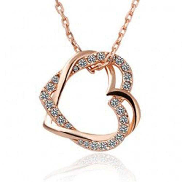 Austrian Crystal Double Heart Necklace-Necklace-Kirijewels.com-Gold White-Kirijewels.com