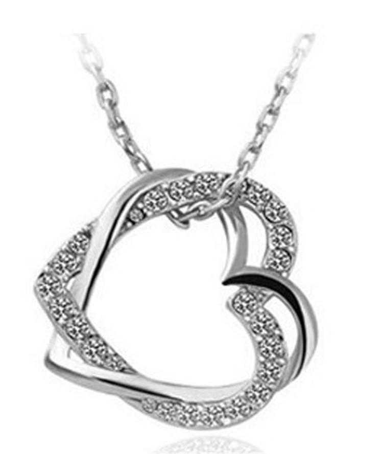 Austrian Crystal Double Heart Necklace-Necklace-Kirijewels.com-Silver White-Kirijewels.com