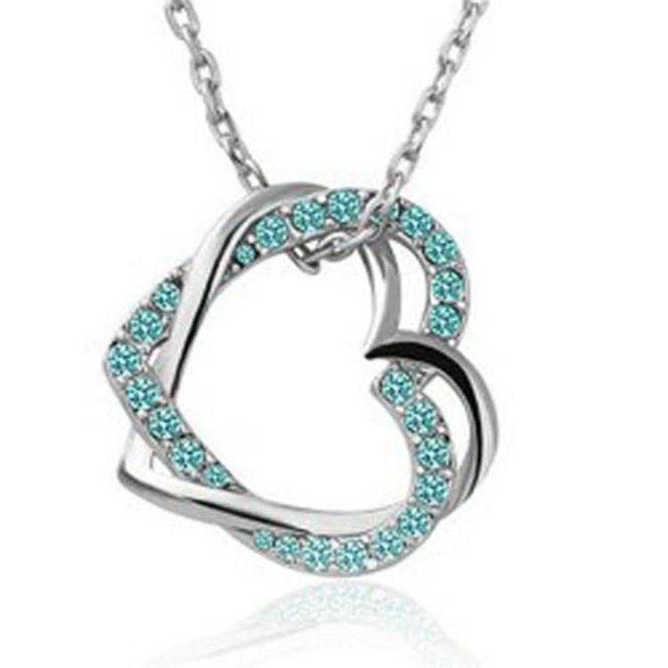 Austrian Crystal Double Heart Necklace-Necklace-Kirijewels.com-Silver Green-Kirijewels.com