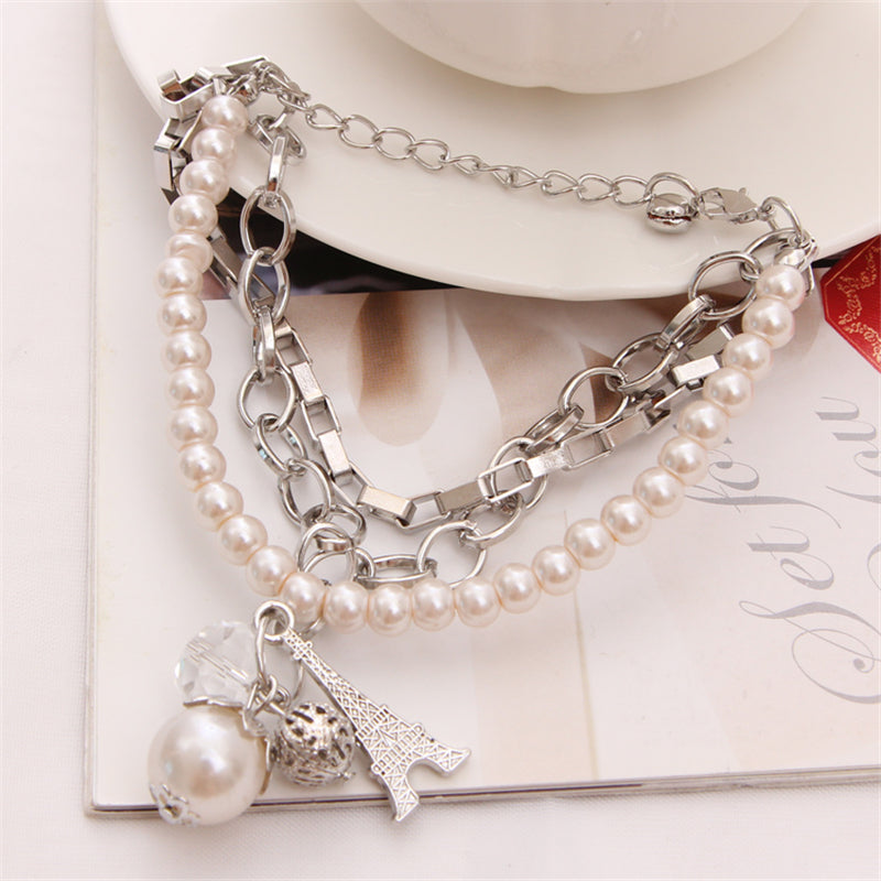 Imitation Crystal Chain Adjustable Pearl Bracelet