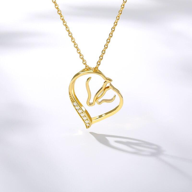 Hollow Heart Double Horse Necklace - Kirijewels.com