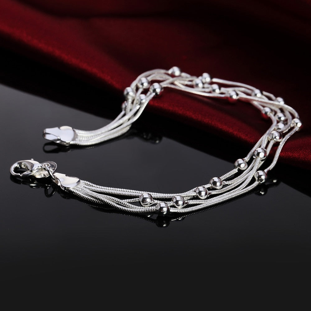 Retro Beads 925 Sterling Silver Snake Chain Bracelet