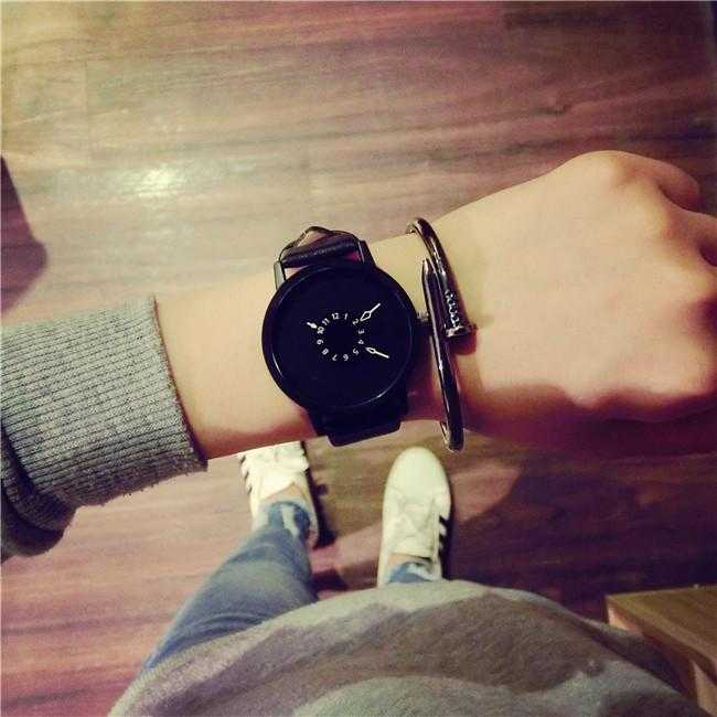 Unique Dial Design Lovers' Leather Wristwatch-Women's Watches-Kirijewels.com-Black-China-Kirijewels.com