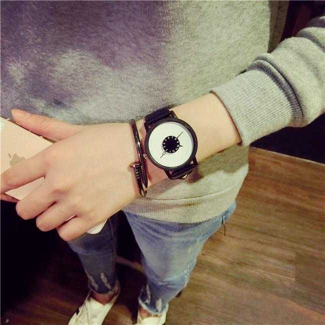 Unique Dial Design Lovers' Leather Wristwatch-Women's Watches-Kirijewels.com-Black Leather White-China-Kirijewels.com