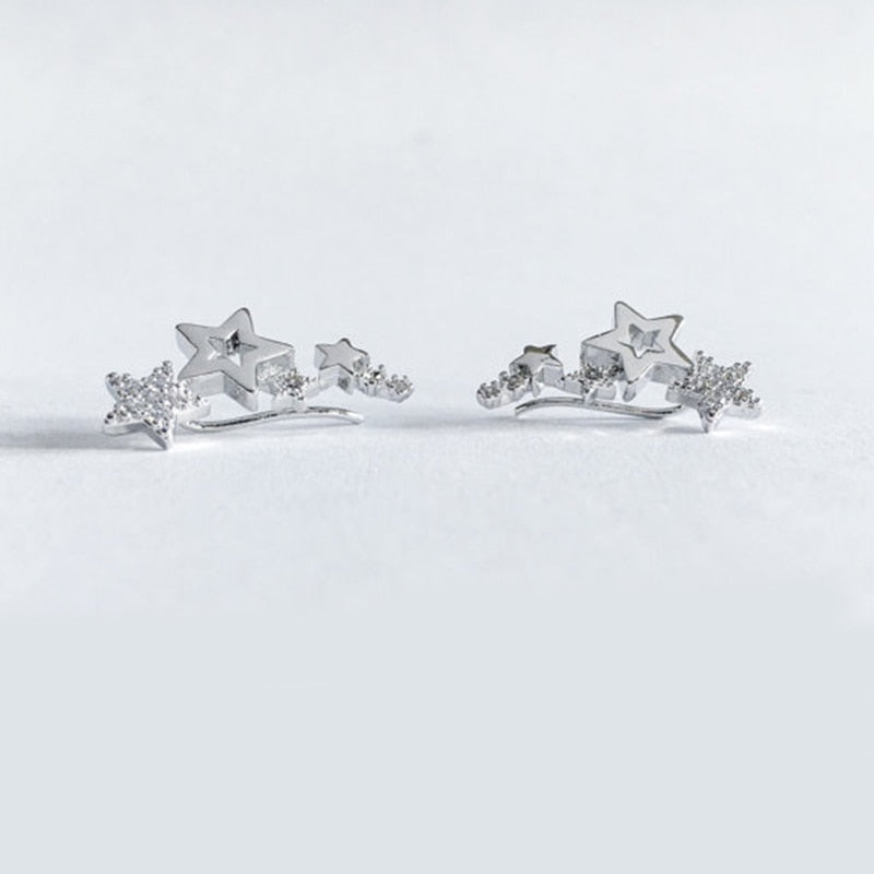 Huitan White Zircon Exquisite Star Drop Earrings