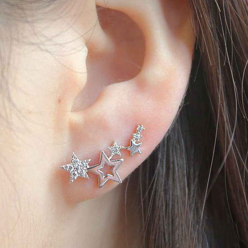 Huitan White Zircon Exquisite Star Drop Earrings