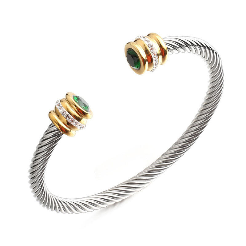 Stainless Steel Interweaving Cubic Zirconia Cuff Bracelet