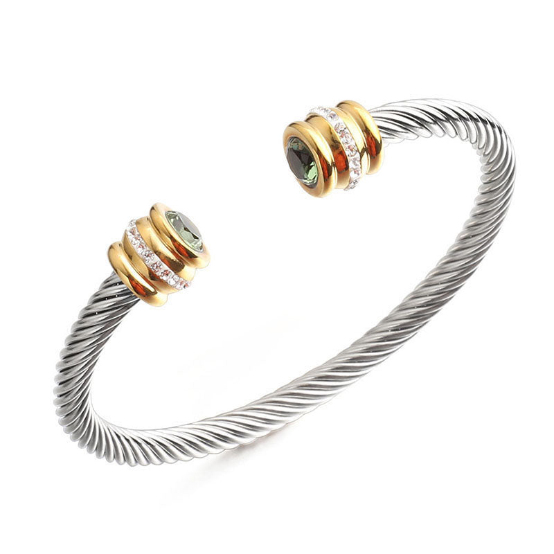 Stainless Steel Interweaving Cubic Zirconia Cuff Bracelet