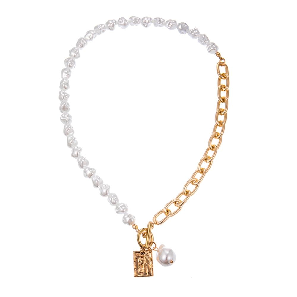 Eva Baroque Irregular Pearl Lock Chain Necklace