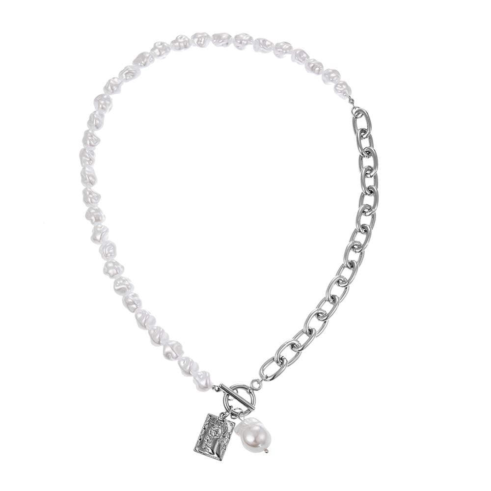 Eva Baroque Irregular Pearl Lock Chain Necklace