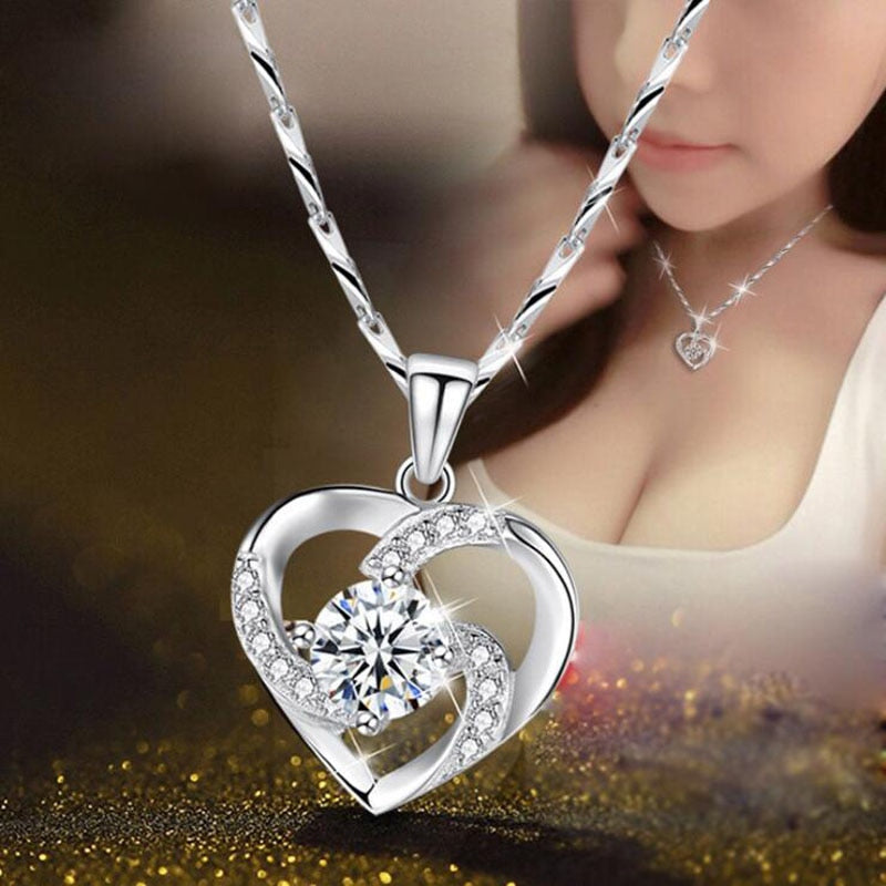 Rosa 925 Sterling Silver Heart Chain Necklace