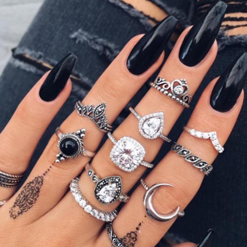 Vintage Crystal Star Crescent Knuckle Ring Set - Kirijewels.com