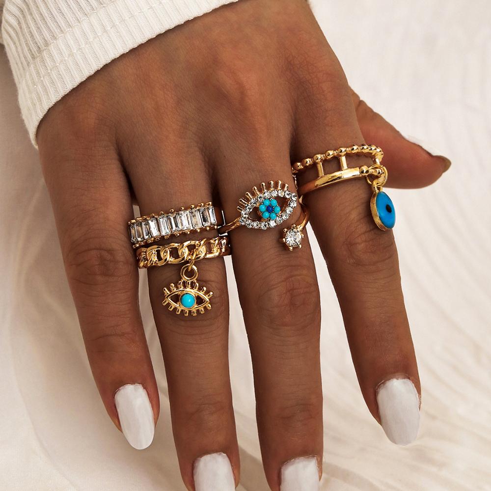 Bohemian Flower Crystal Knuckle Ring Set