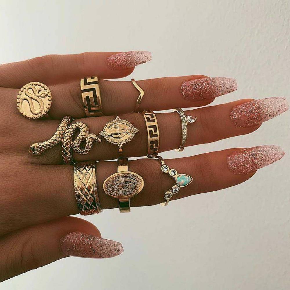 Vintage Crystal Star Crescent Knuckle Ring Set - Kirijewels.com