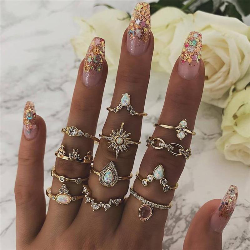 Vintage Crystal Star Crescent Knuckle Ring Set - Kirijewels.com