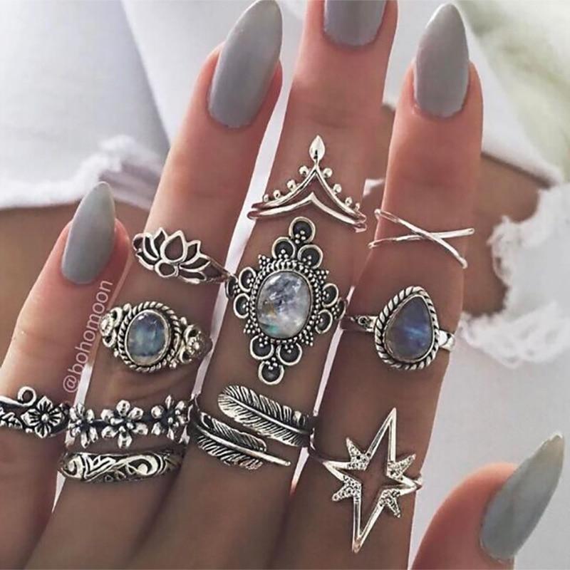 Vintage Crystal Star Crescent Knuckle Ring Set - Kirijewels.com