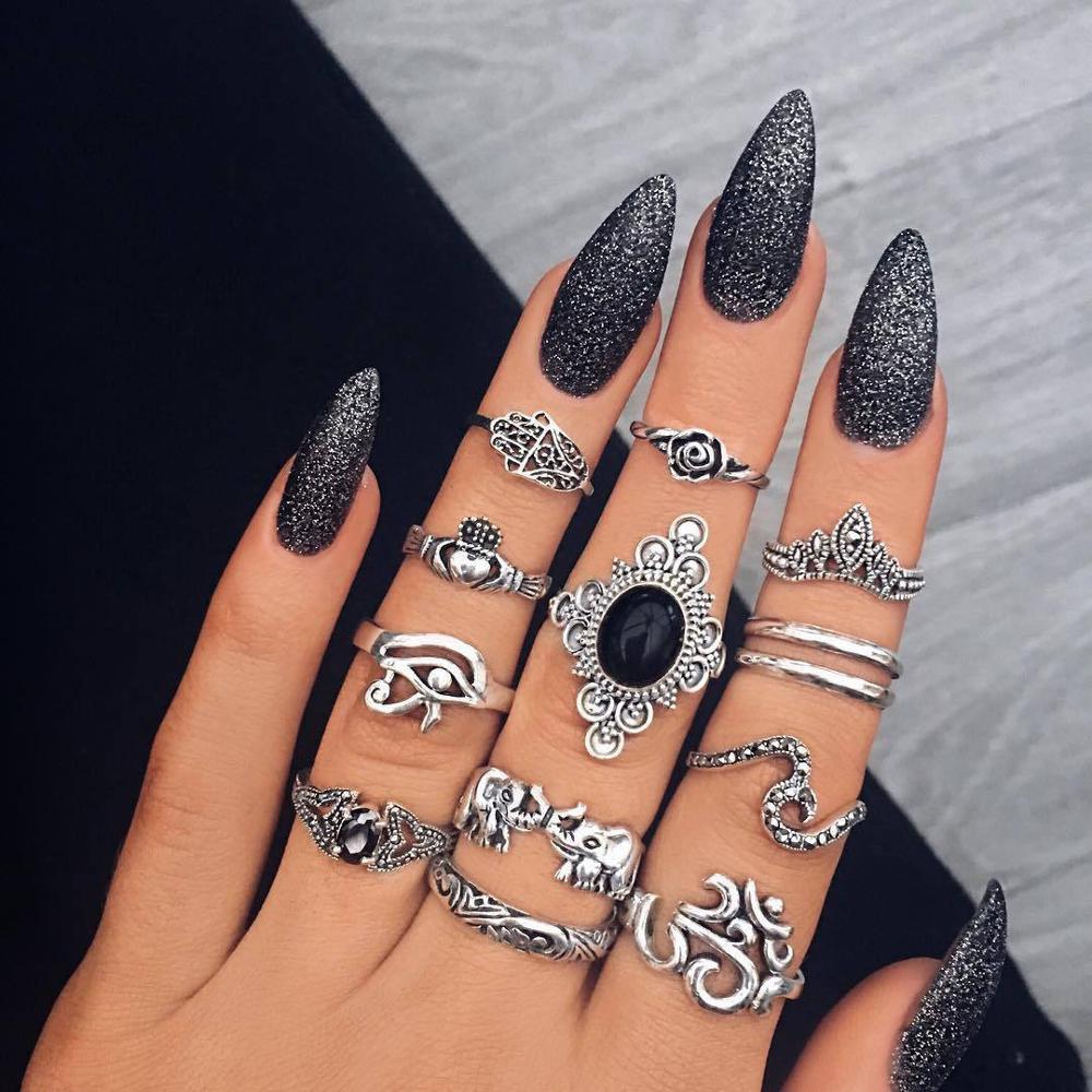 Vintage Crystal Star Crescent Knuckle Ring Set - Kirijewels.com