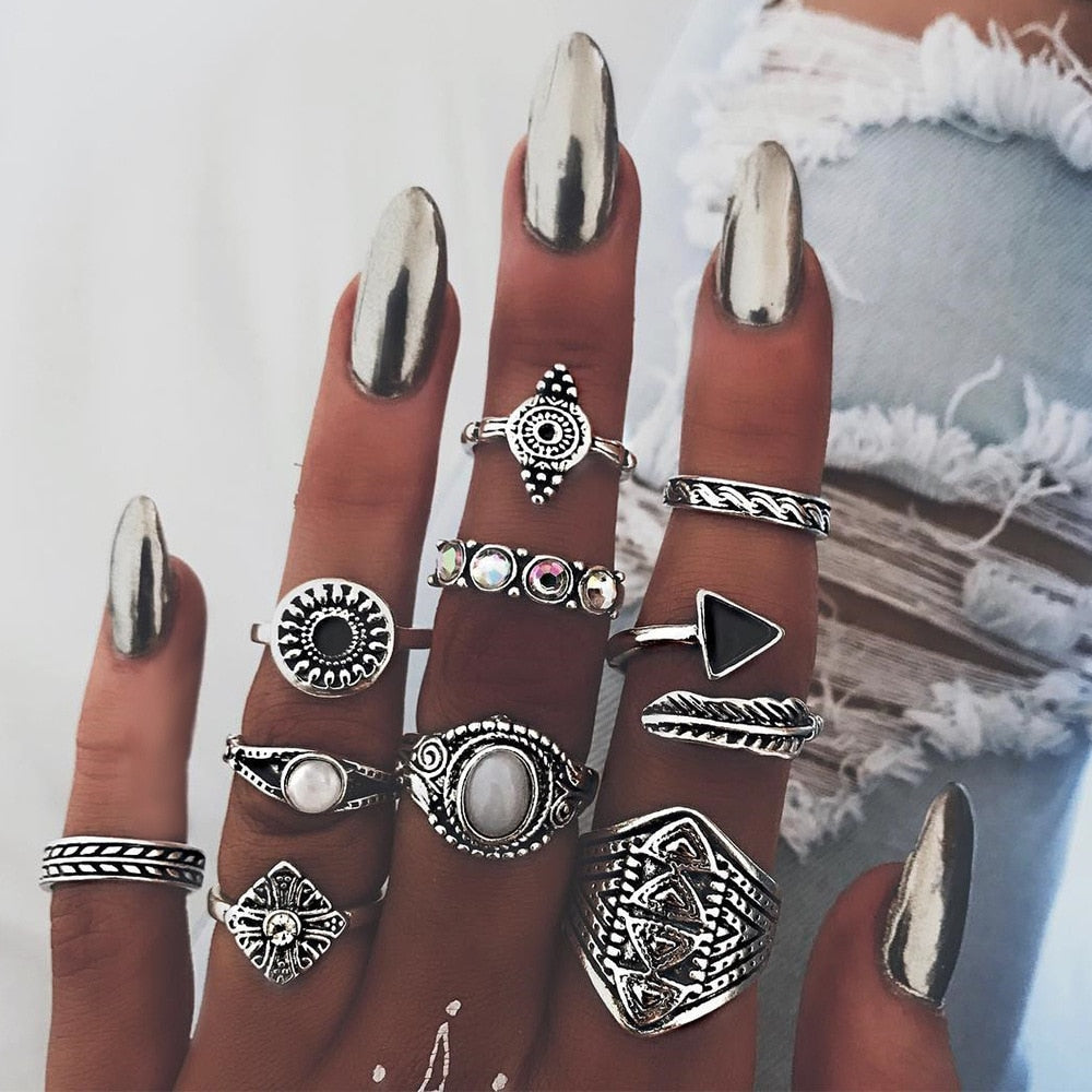 Boudicca Boho Crystal Knuckle Ring Set