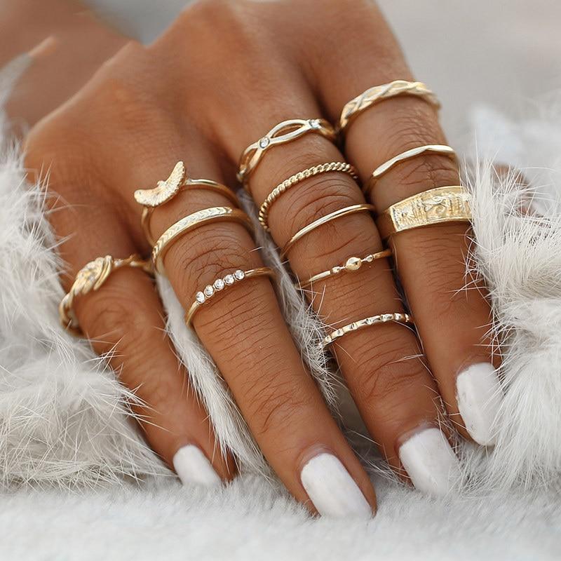 Vintage Crystal Star Crescent Knuckle Ring Set - Kirijewels.com