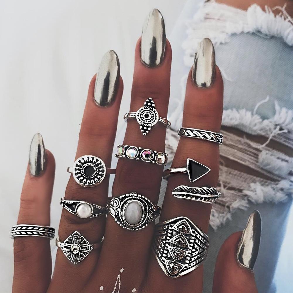 Vintage Crystal Star Crescent Knuckle Ring Set - Kirijewels.com