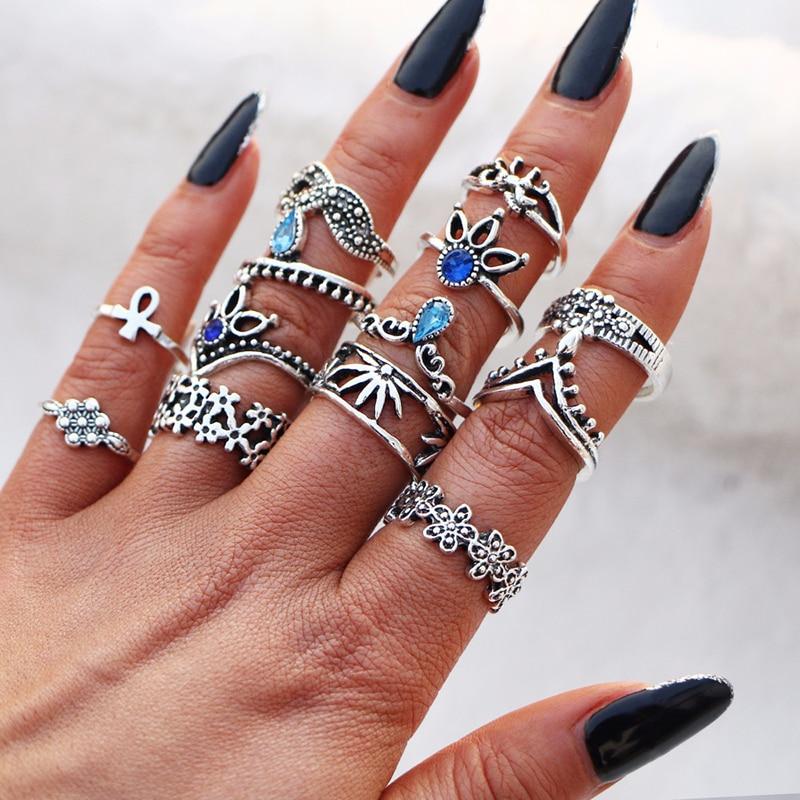 Vintage Crystal Star Crescent Knuckle Ring Set - Kirijewels.com